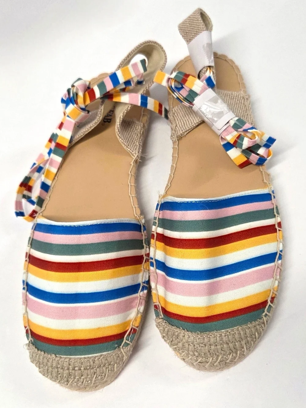 JustFab Ayla Rainbow Striped Espadrille Sandals Ankle Ties Size 11 NWOT